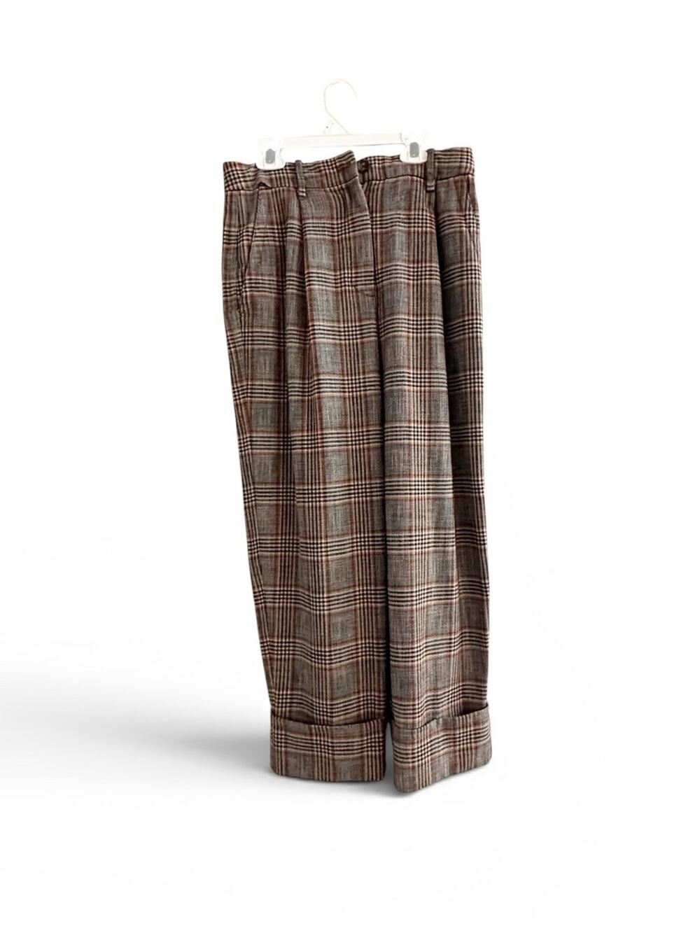 Wilfred Plaid Pants SMALL Cuffed Trousers Preppy Neutral Style JTV4-6936-49